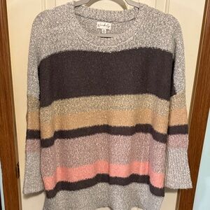 Wonderly Women's Multi-Striped Sweater - Gray, Tan, Pink size Medium